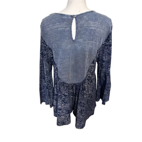 Anthropologie Akemi + Kin Marcella Blue Purple Lace Up Boho Peasant Top - L - Picture 5 of 9